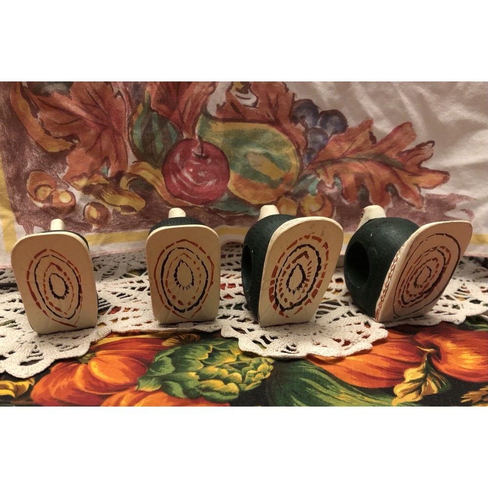 Vtg Hand painted Wooden Turkey Birds Napkin Ring Holders Set of‎ 4 Thanksgiving - Picture 11 of 15